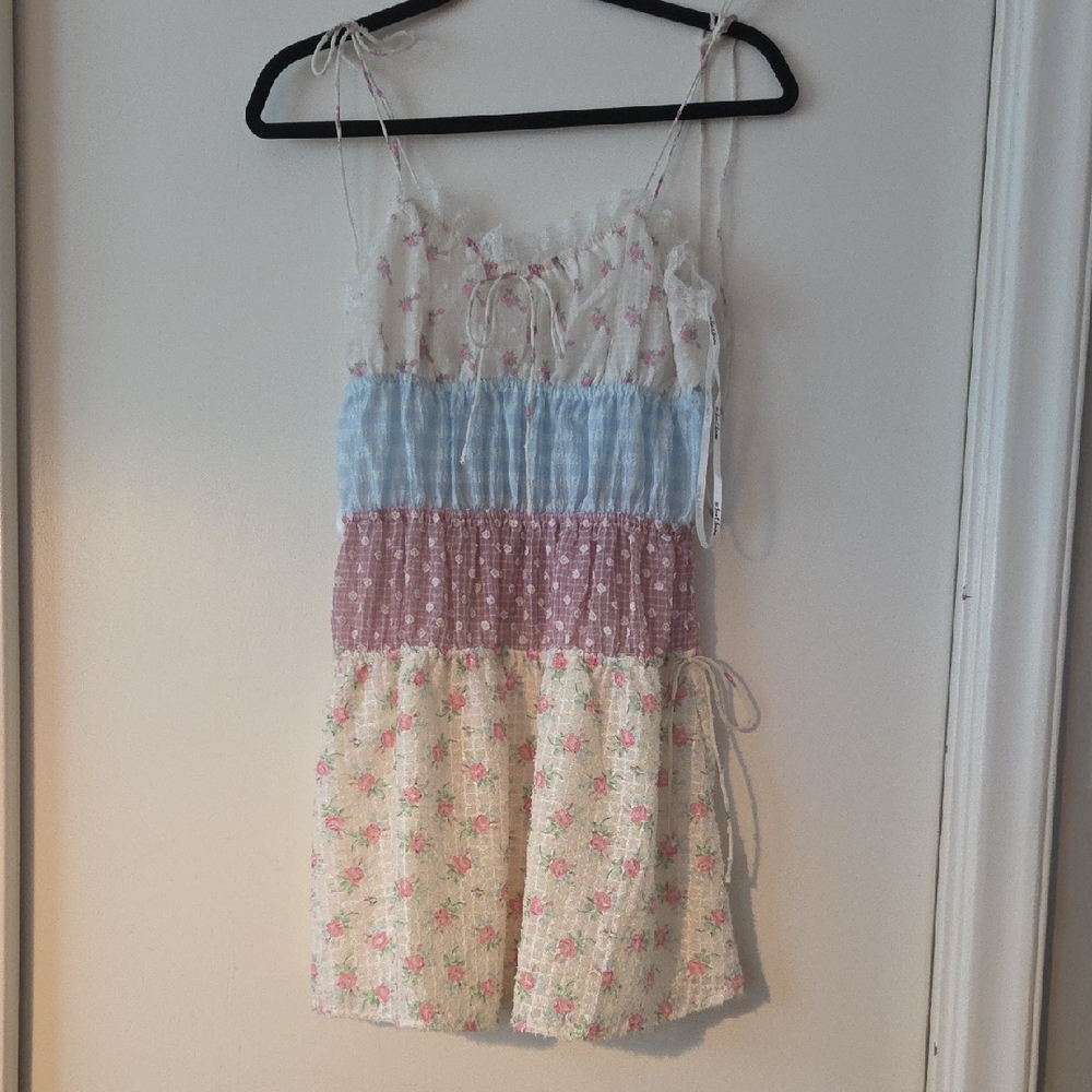 For Love And Lemons Cream and White Spaghetti Strap Sundress